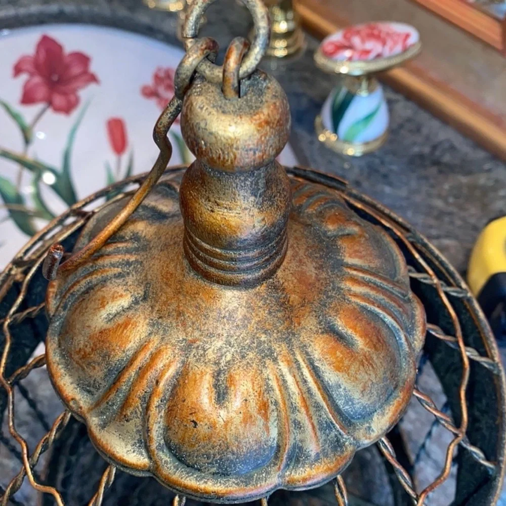 VINTAGE Gilded Bird Cage Metal Home Accent in Copper and Bronze, EUC